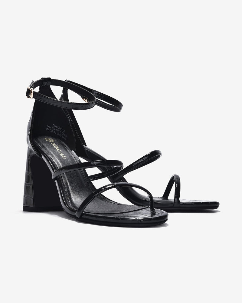 Giày Sandal Cao Gót Ankle-Strap Da Vân-G81S3-Đen Color1