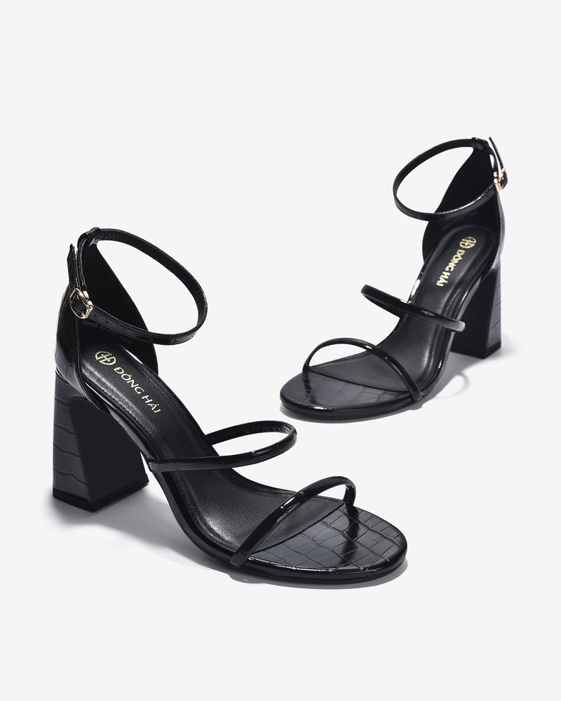 Giày Sandal Cao Gót Ankle-Strap Da Vân-G81S3-Đen Color1