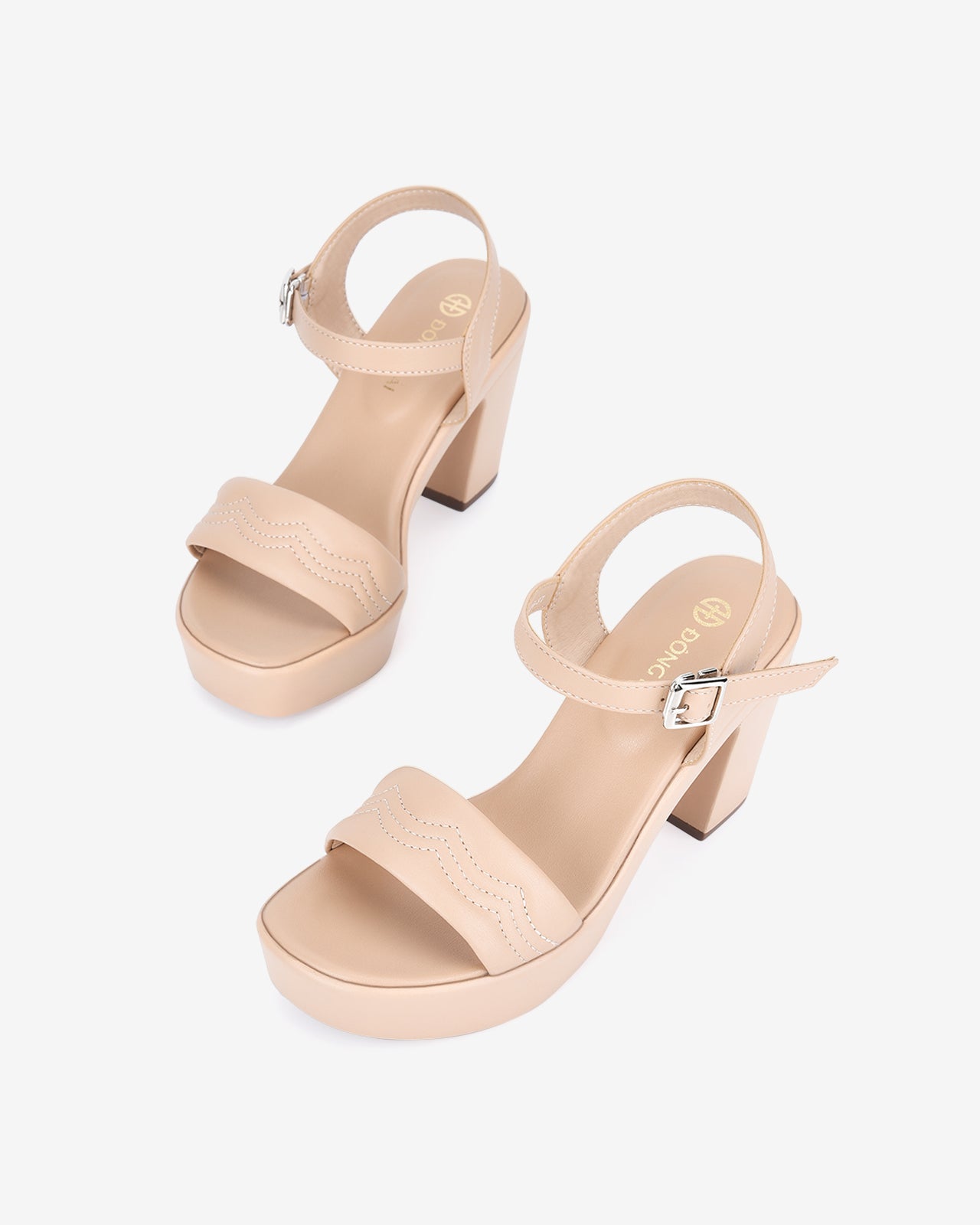 Giày Sandal Cao Gót Đông Hải Quai Bảng To Đế 10CM-S32D6Kem Color1