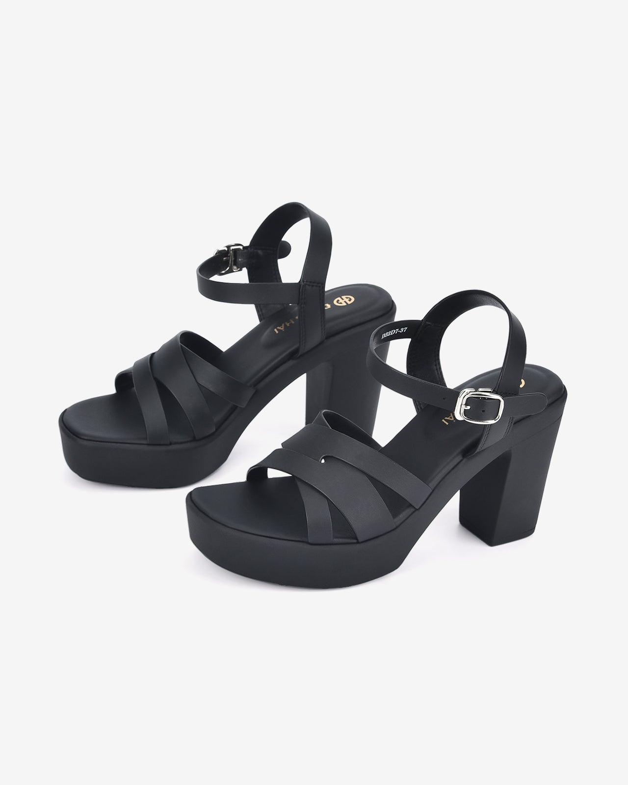 Giày Sandal Cao Gót Đông Hải Quai Chéo Đế 10CM-S32D7-Đen Color1