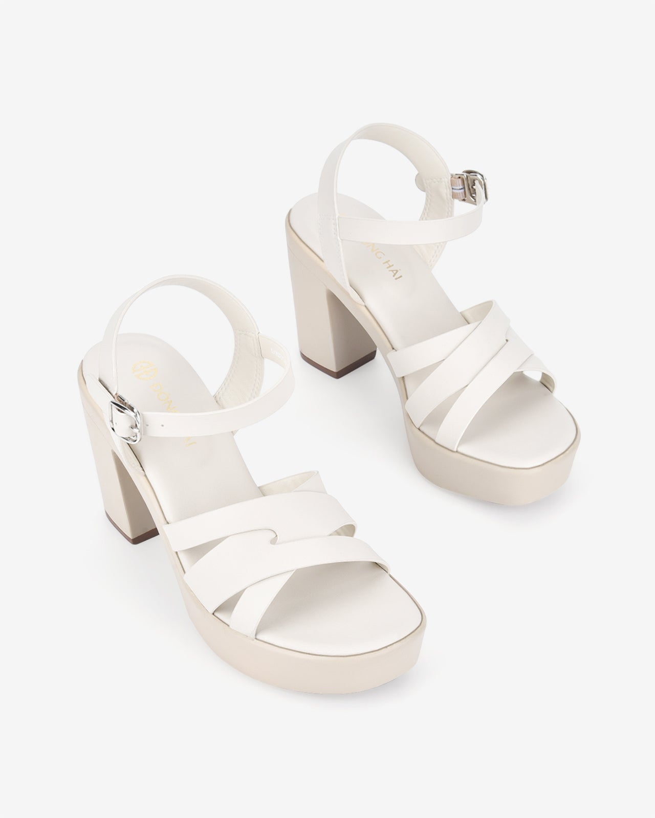 Giày Sandal Cao Gót Đông Hải Quai Chéo Đế 10CM-S32D7Kem Color1