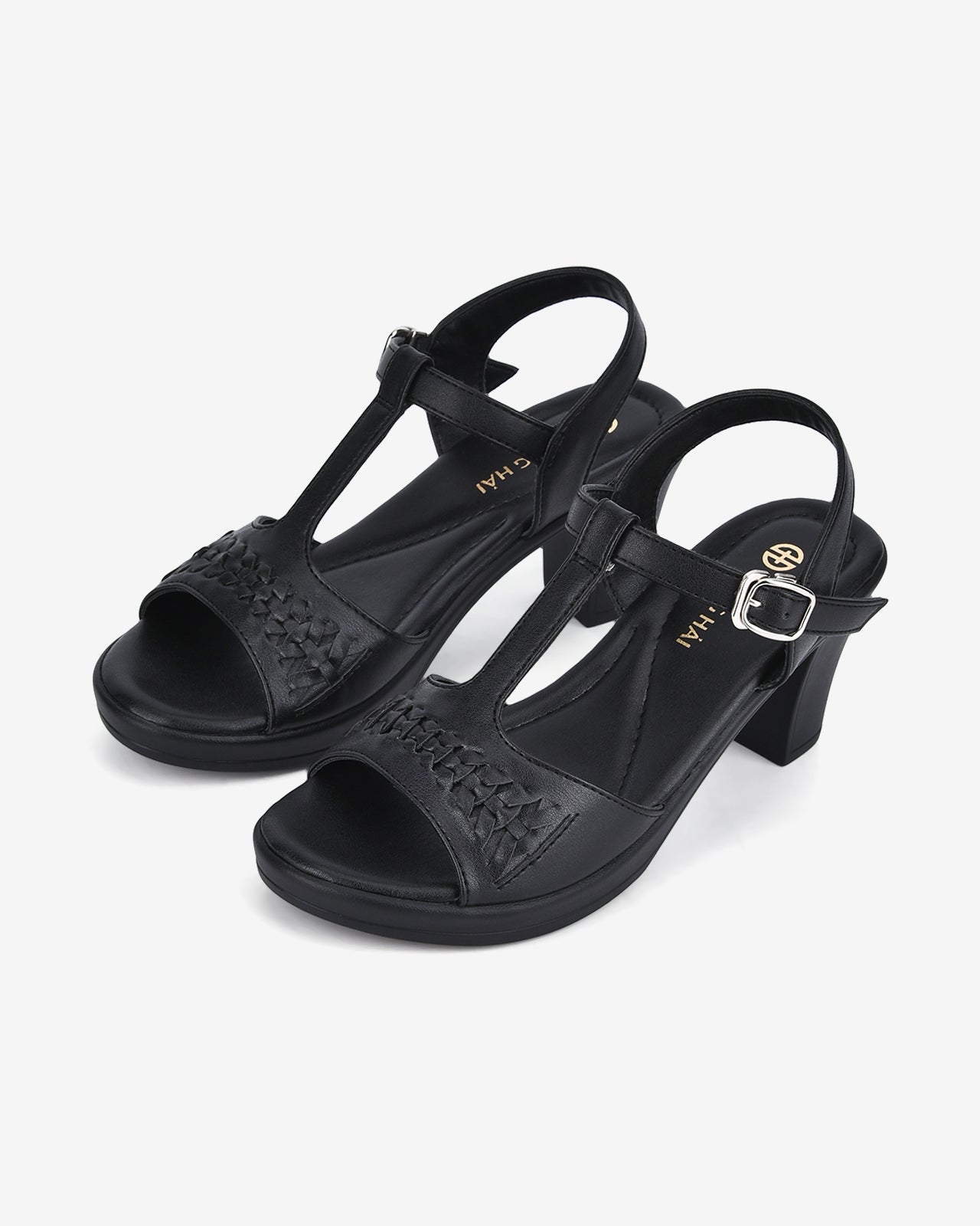 Giày Sandal Cao Gót Đông Hải Quai T-Strap Gót Trụ-S32E1-Đen Color1