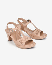 Giày Sandal Cao Gót Đông Hải Quai T-Strap Gót Trụ-S32E1-Kem Color1