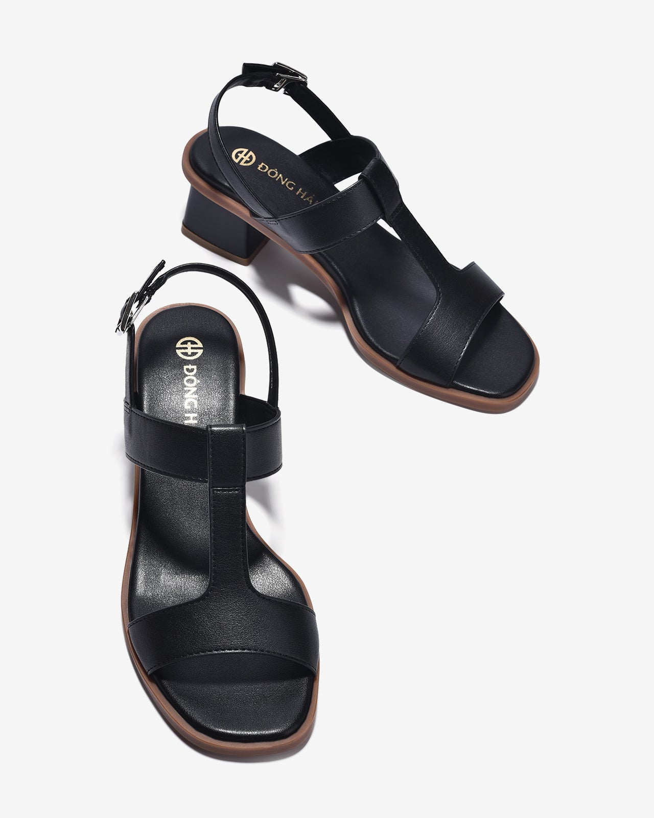 Giày Sandal Cao Gót Đông Hải Quai T-Strap Trơn-S32E7-Đen Color1