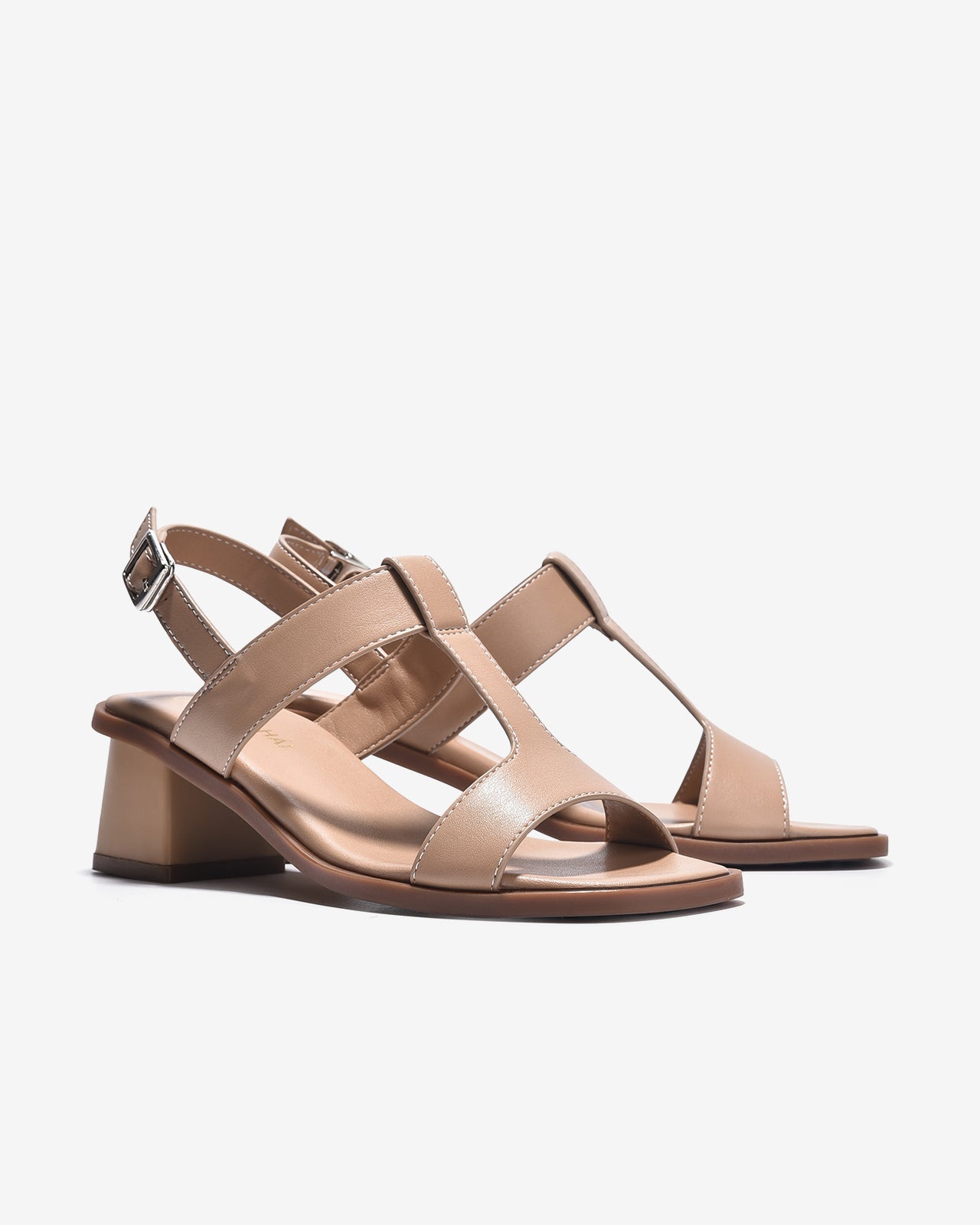 Giày Sandal Cao Gót Đông Hải Quai T-Strap Trơn-S32E7Kem Color1