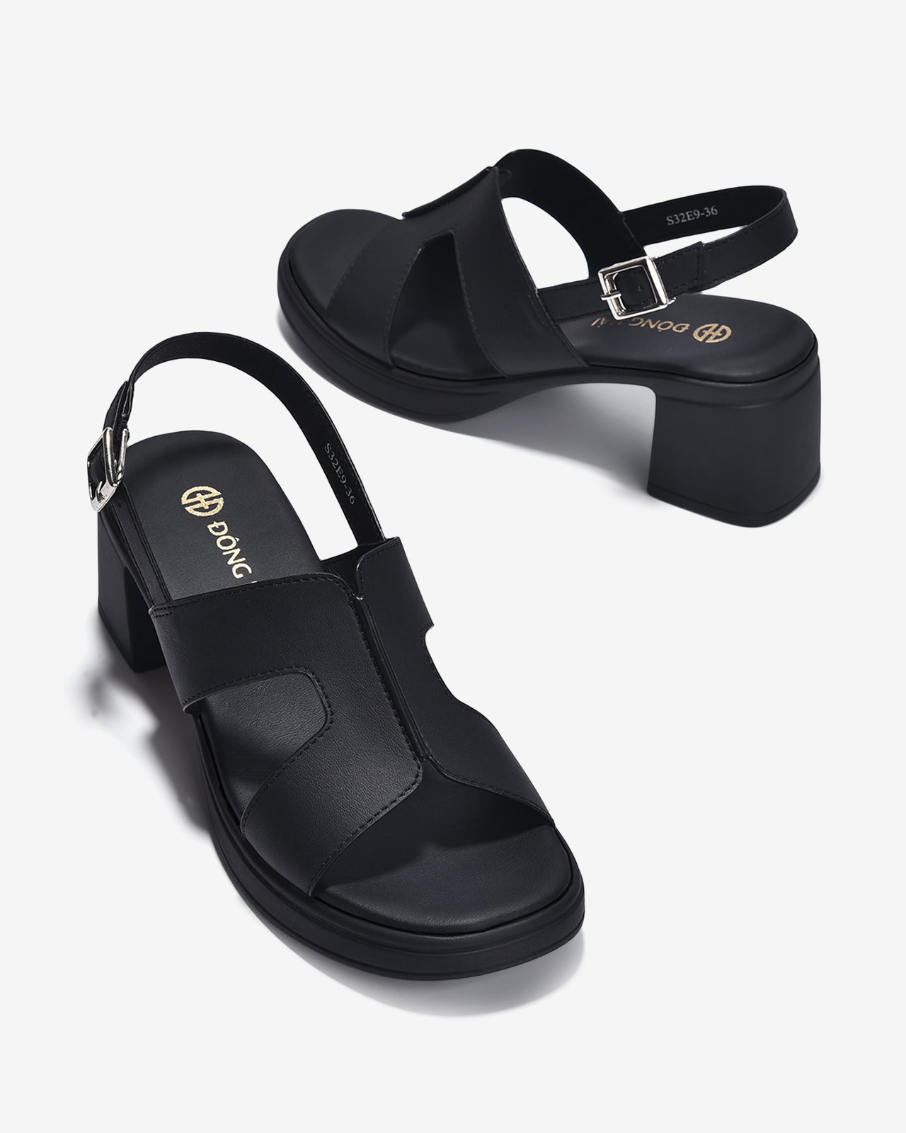 Giày Sandal Cao Gót Đông Hải Đế Trụ Quai Cách Điệu-S32E9Đen Color1