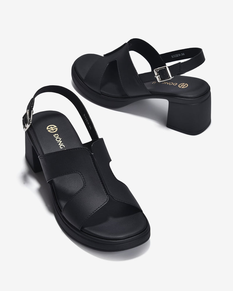 Giày Sandal Cao Gót Đông Hải Đế Trụ Quai Cách Điệu-S32E9-Đen Color1