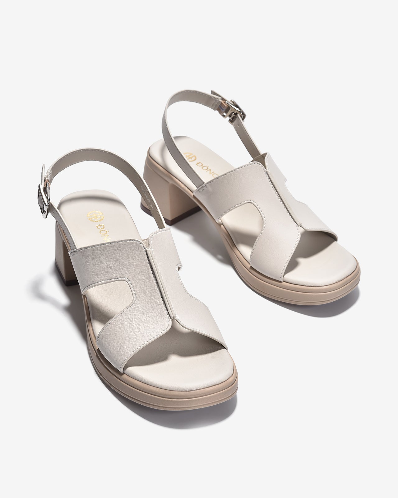 Giày Sandal Cao Gót Đông Hải Đế Trụ Quai Cách Điệu-S32E9-Kem Color1