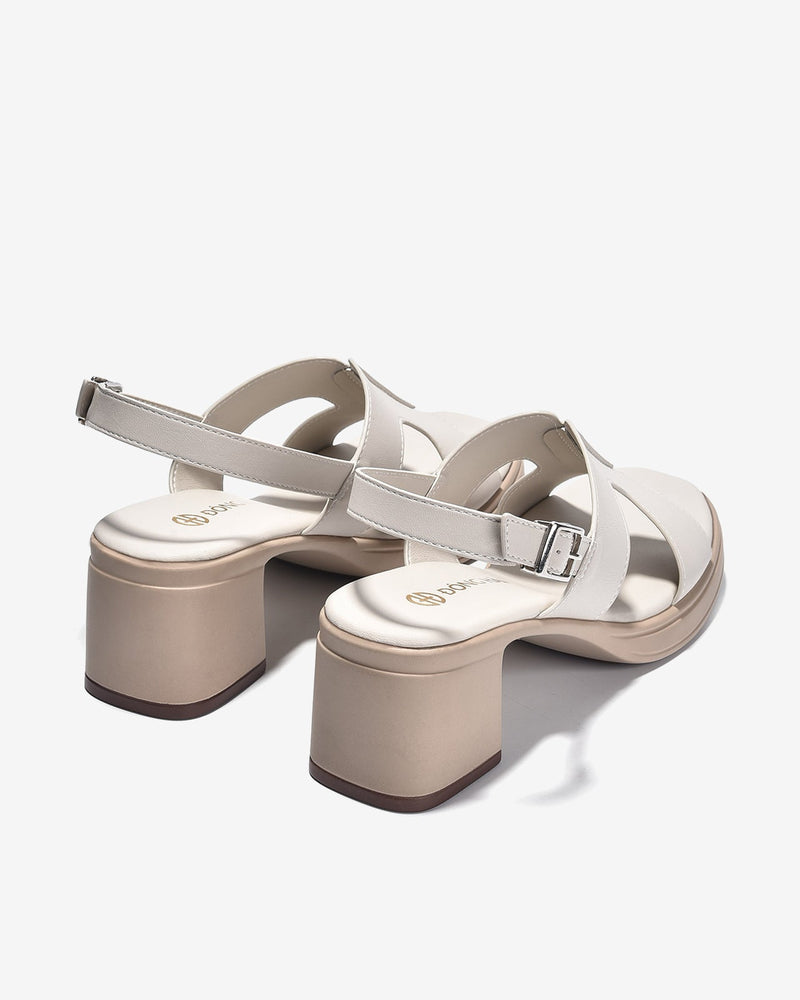 Giày Sandal Cao Gót Đông Hải Đế Trụ Quai Cách Điệu-S32E9-Kem Color2