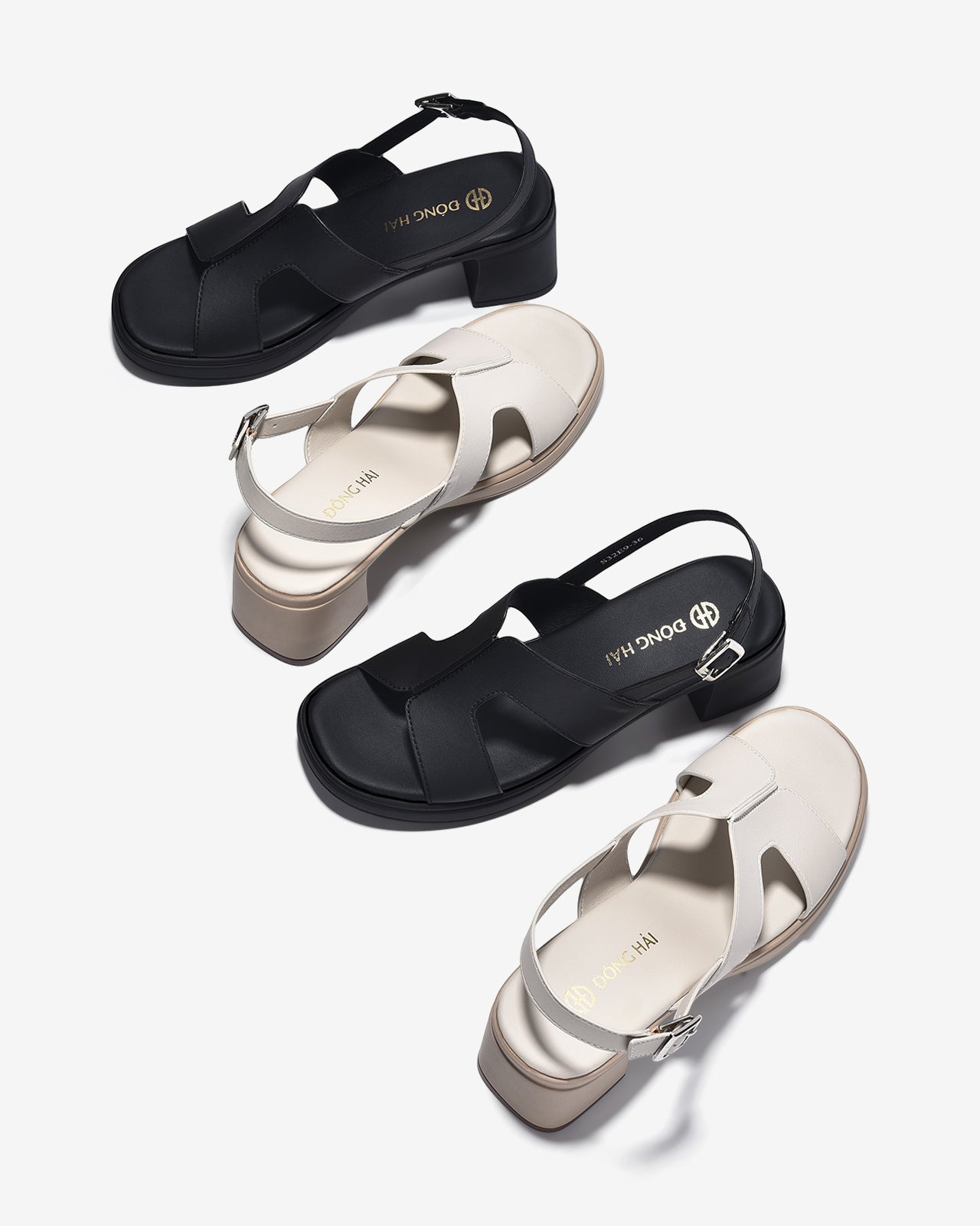 Giày Sandal Cao Gót Đông Hải Đế Trụ Quai Cách Điệu-S32E9-Kem Color1