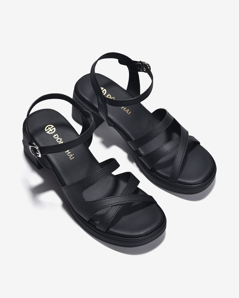 Giày Sandal Cao Gót Đông Hải Đế 6CM Quai Chéo-S32F1-Đen Color2