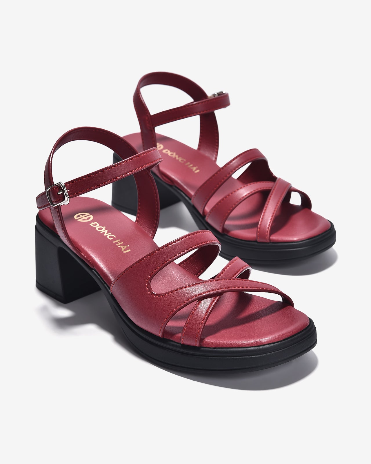 Giày Sandal Cao Gót Đông Hải Đế 6CM Quai Chéo-S32F1-Đỏ Color3