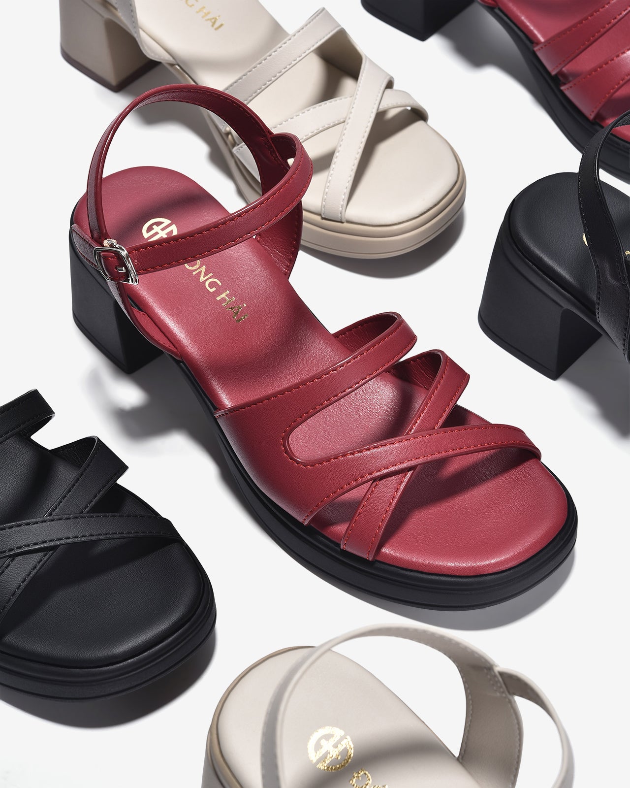 Giày Sandal Cao Gót Đông Hải Đế 6CM Quai Chéo-S32F1Kem Color1