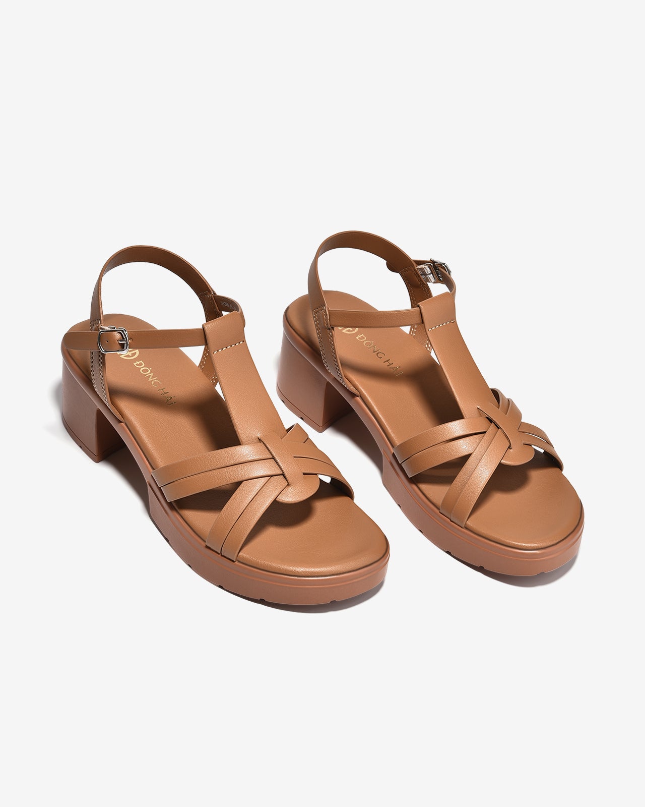 Sandal Cao Gót Đông Hải Quai T-Strap-S32H6-Bò Color1