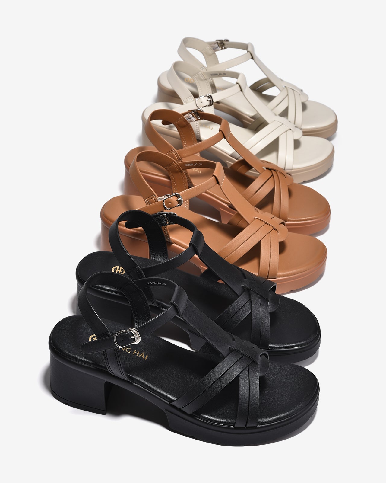 Sandal Cao Gót Đông Hải Quai T-Strap-S32H6-Bò Color1