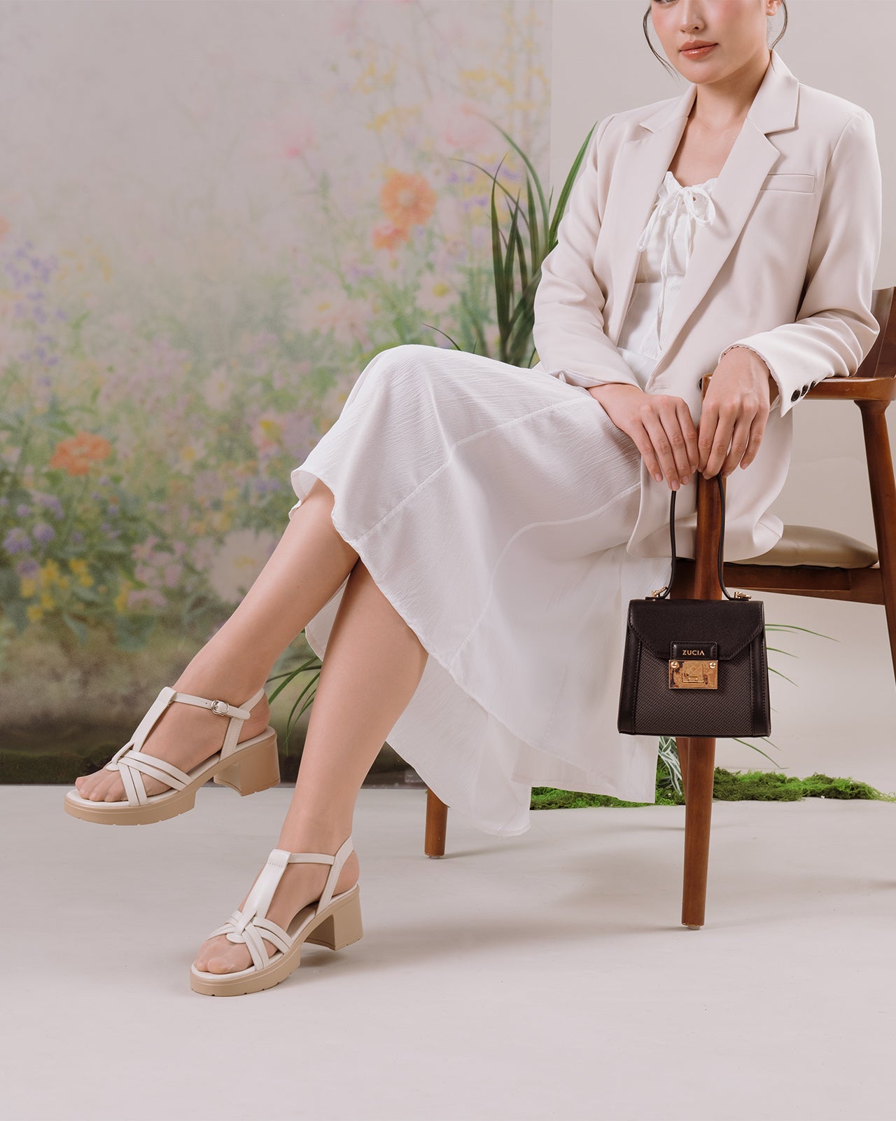 Sandal Cao Gót Đông Hải Quai T-Strap-S32H6Kem Color1