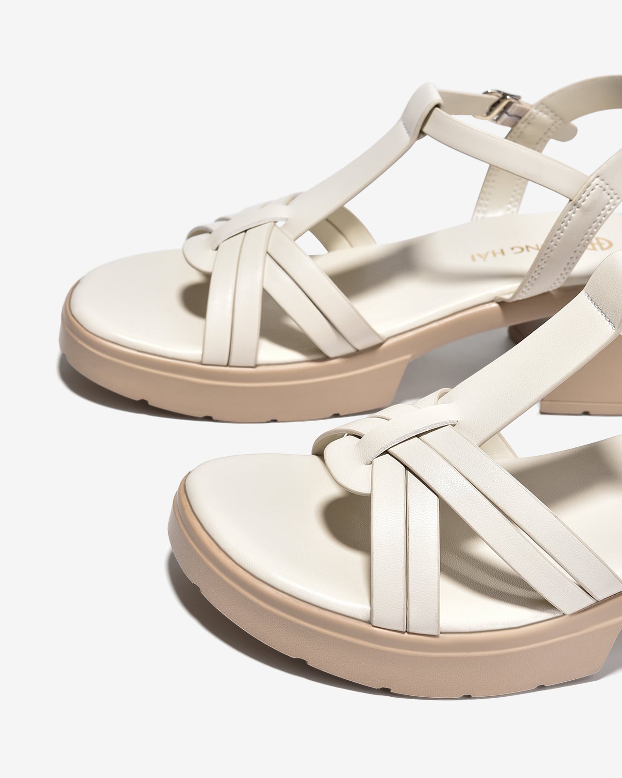 Sandal Cao Gót Đông Hải Quai T-Strap-S32H6Kem Color1