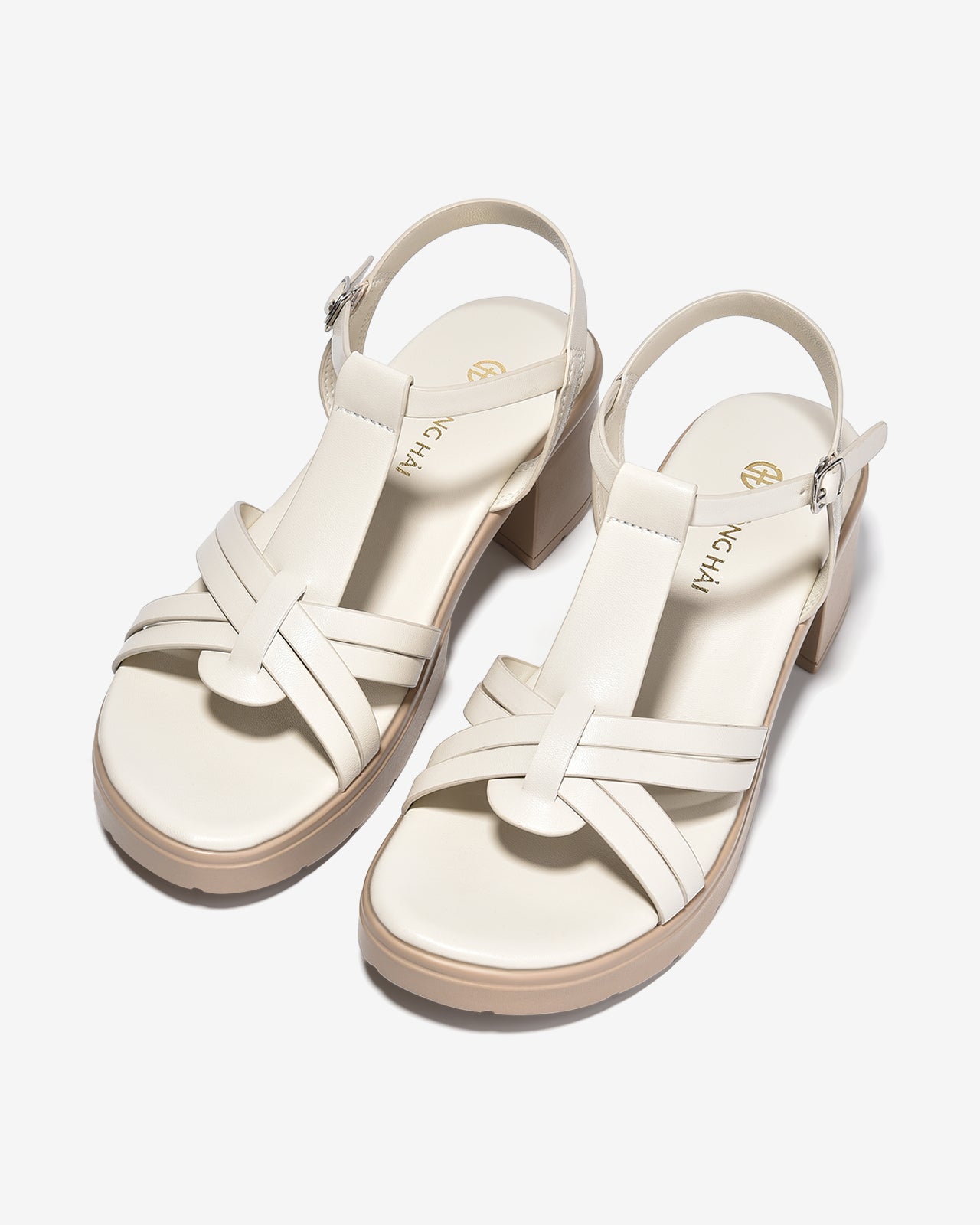 Sandal Cao Gót Đông Hải Quai T-Strap-S32H6-Kem Color1