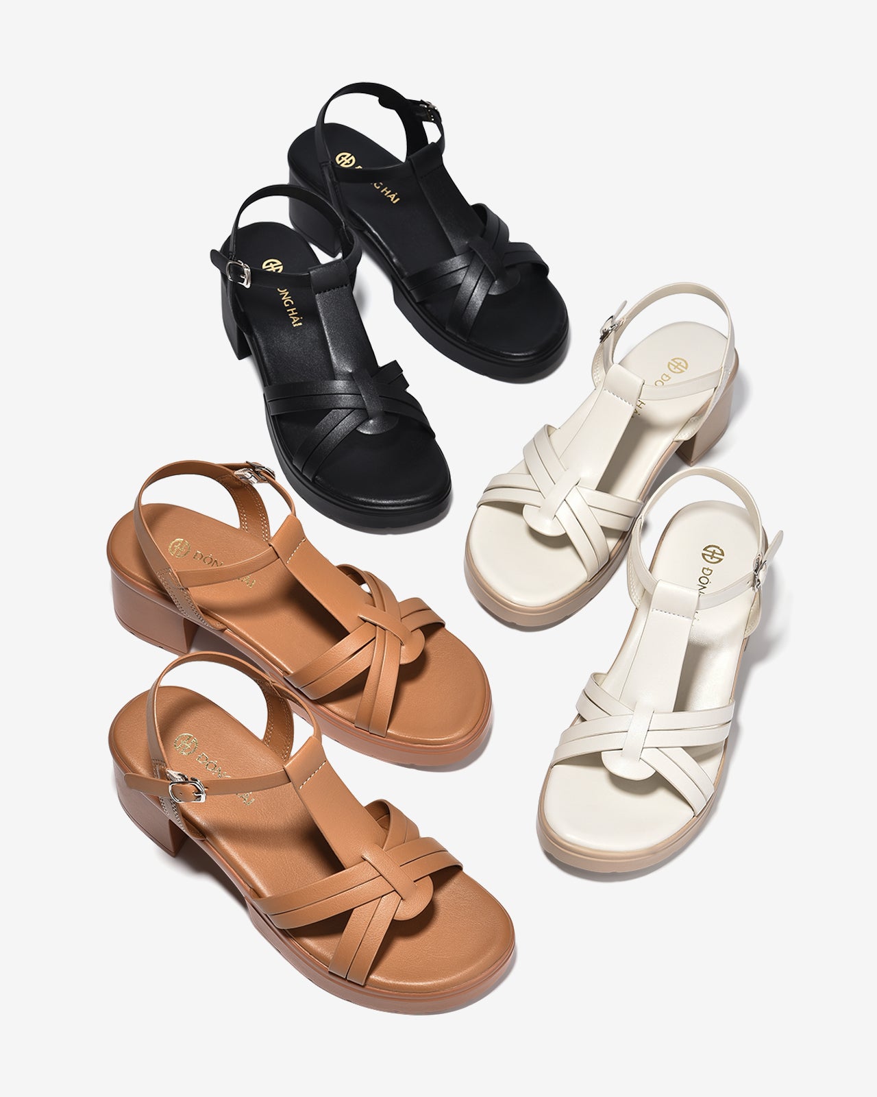Sandal Cao Gót Đông Hải Quai T-Strap-S32H6Kem Color1