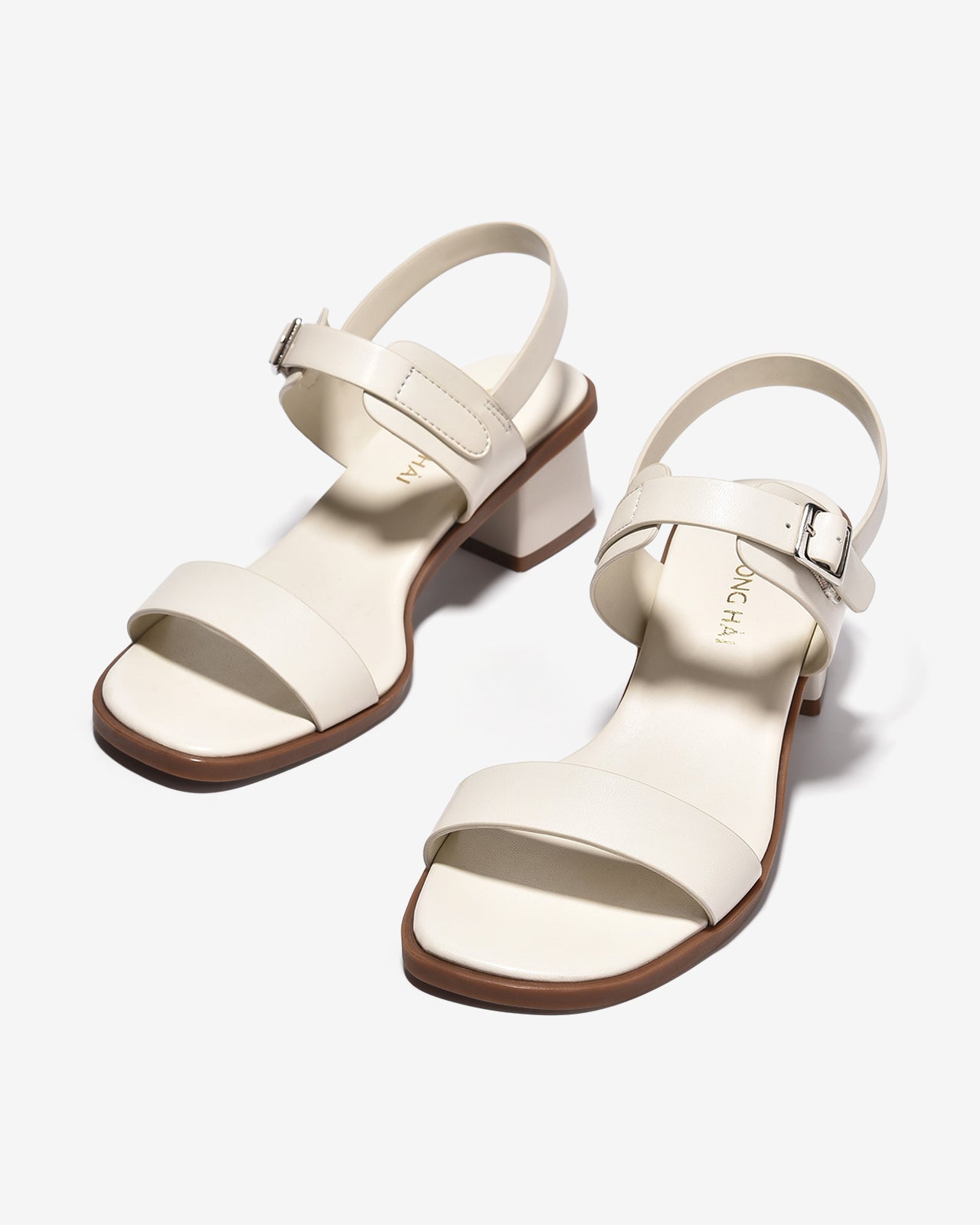 Sandal Cao Gót Đông Hải Đế Vuông Quai Phối Khóa-S32I5Kem Color1