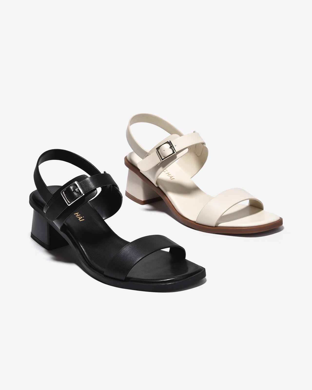 Sandal Cao Gót Đông Hải Đế Vuông Quai Phối Khóa-S32I5Kem Color1