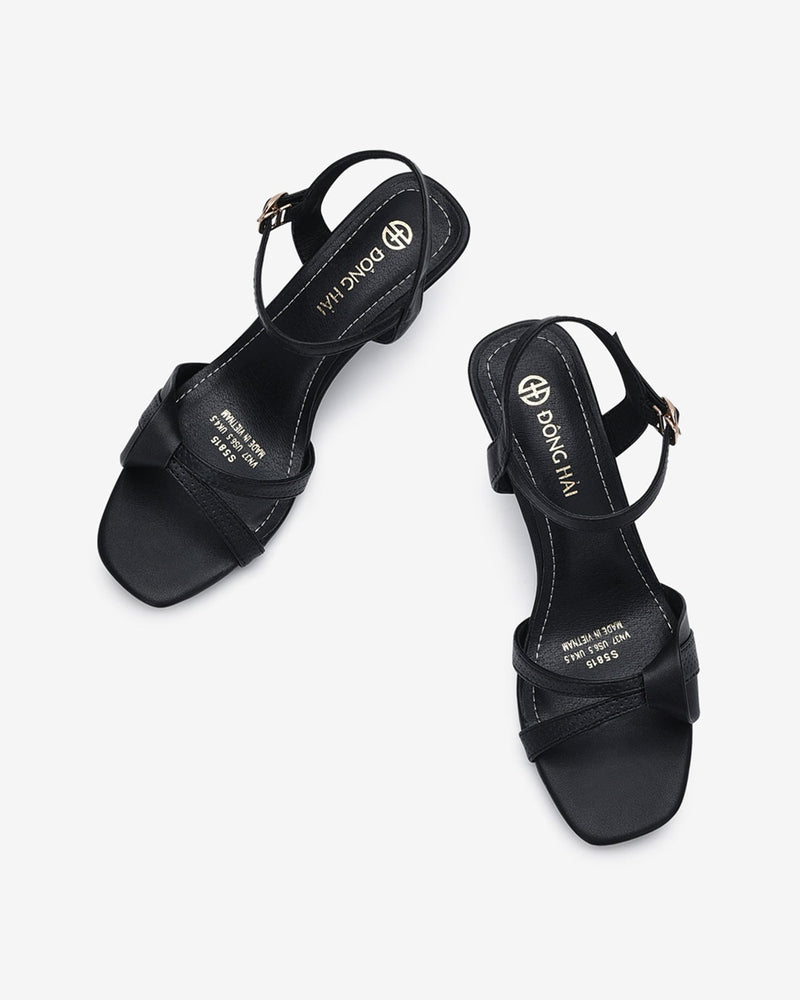 Sandals Cao Gót Đông Hải Gót Nhọn Quai Đôi Cách Điệu-S5815Đen Color1