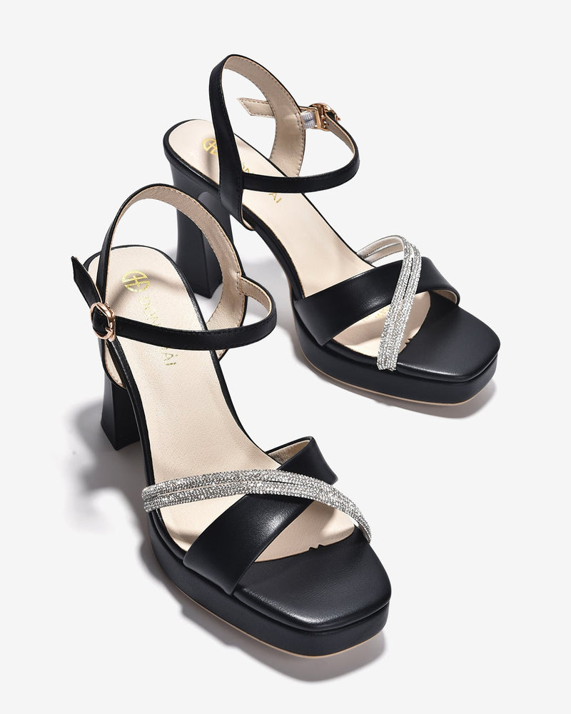 Giày Sandal Cao Gót Đông Hải Platform Quai Chéo Kim Sa-S5830Đen Color2