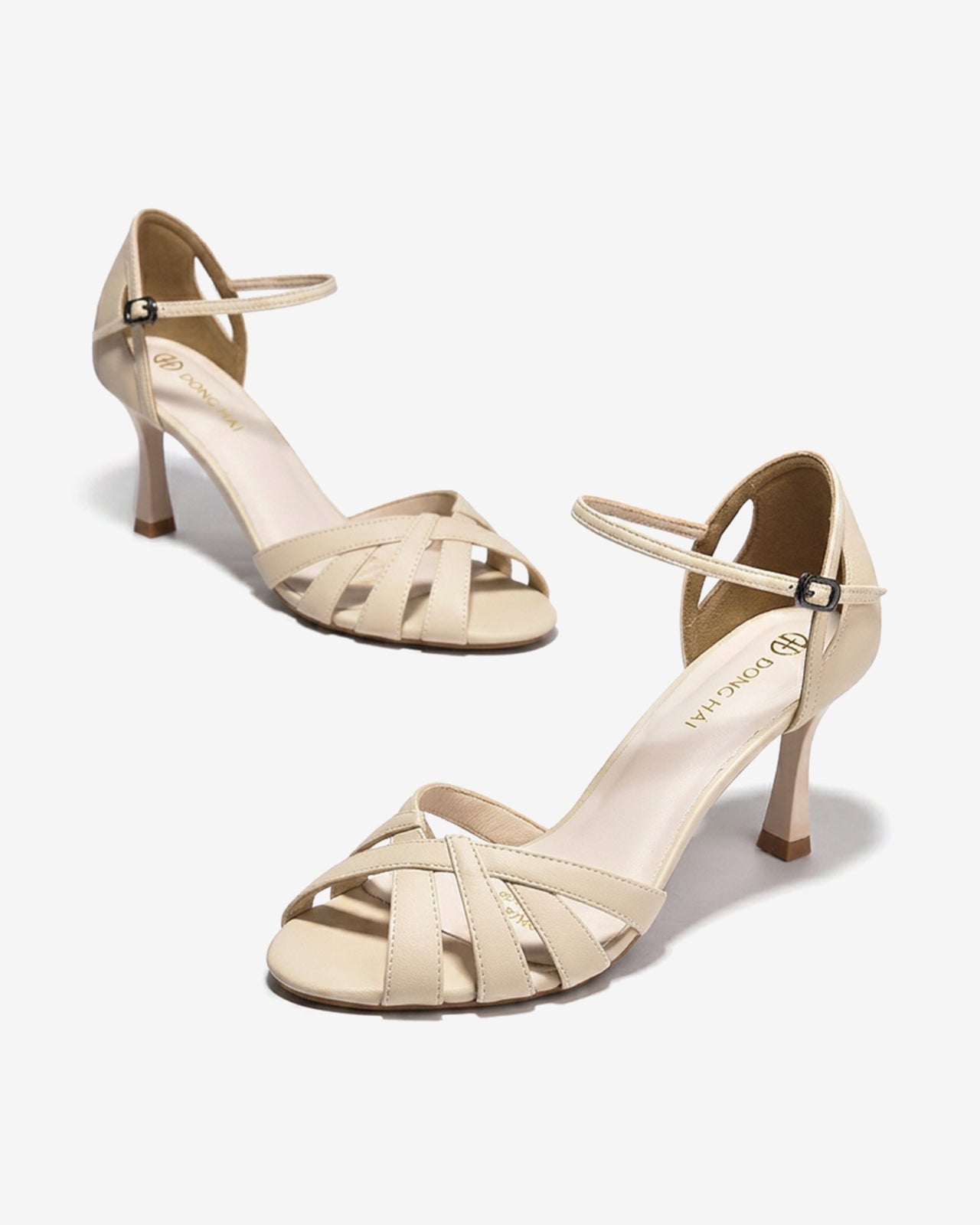 Sandal Cao Gót Đông Hải Quai Đan Cánh Tim-S5868Kem Color1
