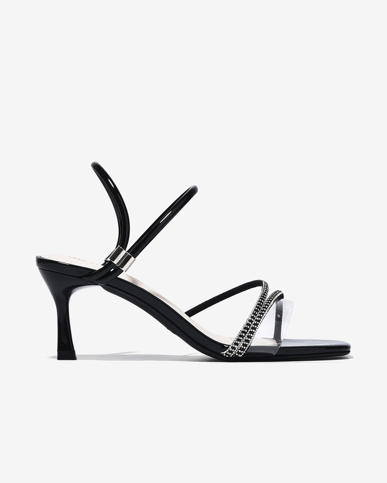 Sandal Cao Gót Đông Hải 7cm Quai Đôi Phối Đá-S5872Đen Bóng Color1First
