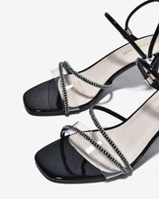 Sandal Cao Gót Đông Hải 7cm Quai Đôi Phối Đá-S5872Đen Bóng Color1