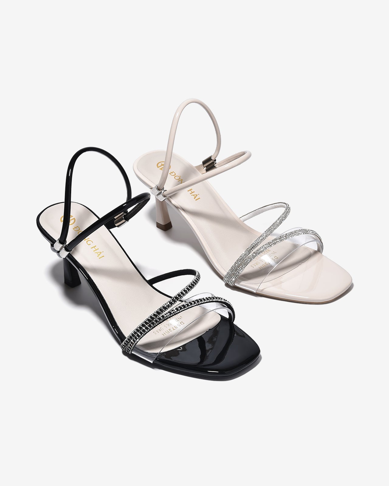Sandal Cao Gót Đông Hải 7cm Quai Đôi Phối Đá-S5872Đen Bóng Color1