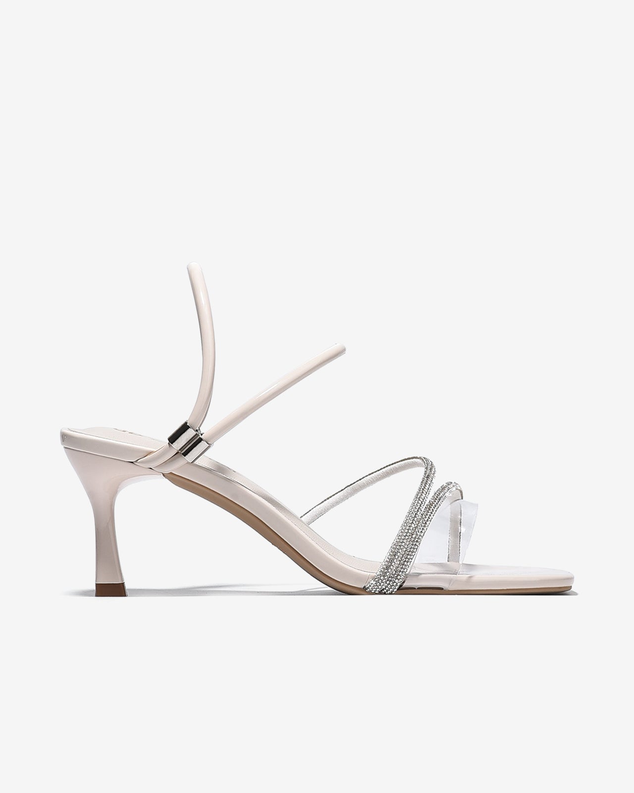 Sandal Cao Gót Đông Hải 7cm Quai Đôi Phối Đá-S5872Kem Bóng Color1First