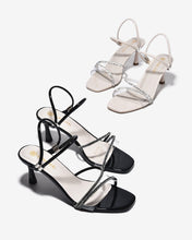Sandal Cao Gót Đông Hải 7cm Quai Đôi Phối Đá-S5872Kem Bóng Color1