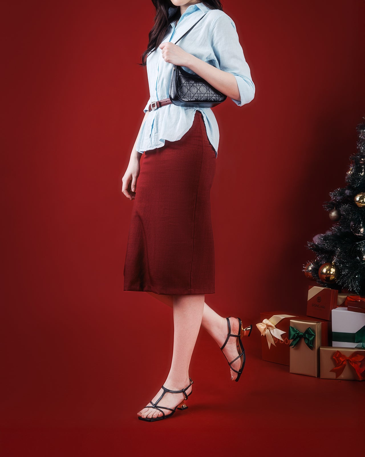 Sandal Cao Gót Nữ Đông Hải Quai Mảnh Đan Chéo Đế Ánh Kim-S5905Đen Color1