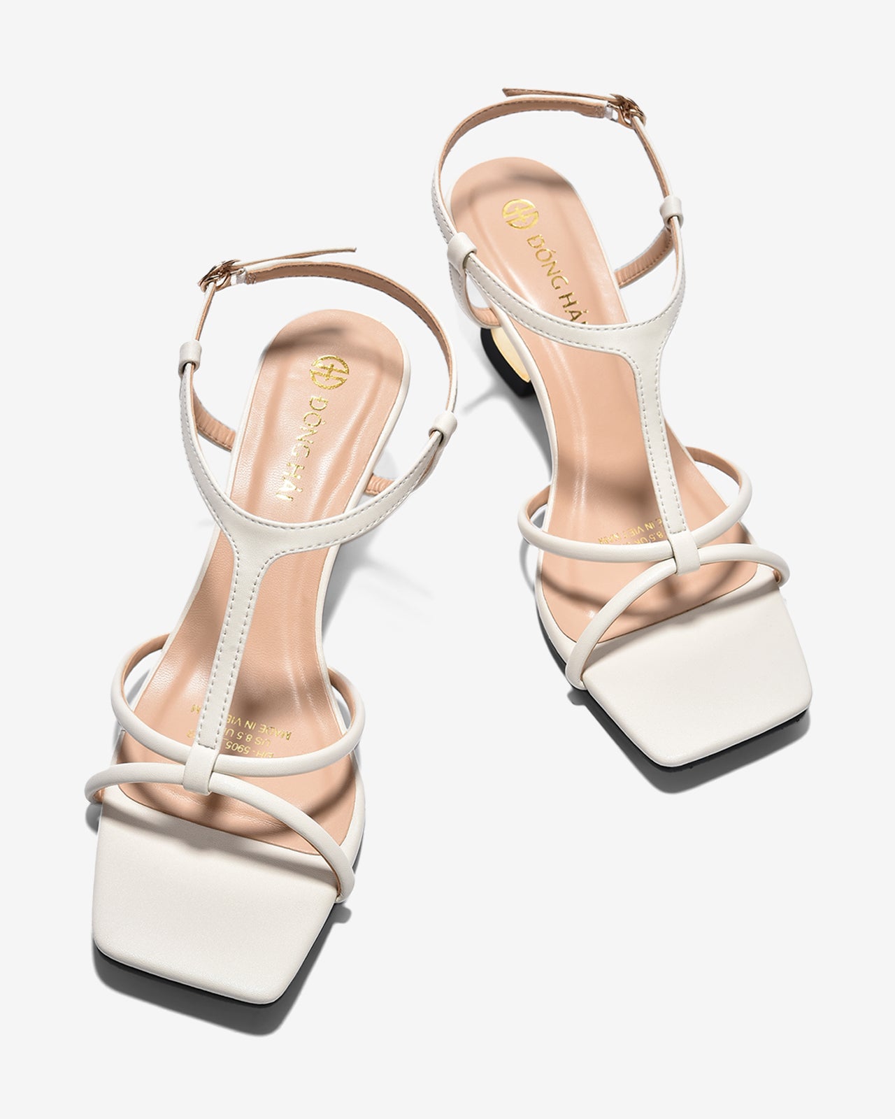 Sandal Cao Gót Nữ Đông Hải Quai Mảnh Đan Chéo Đế Ánh Kim-S5905Trắng Color1