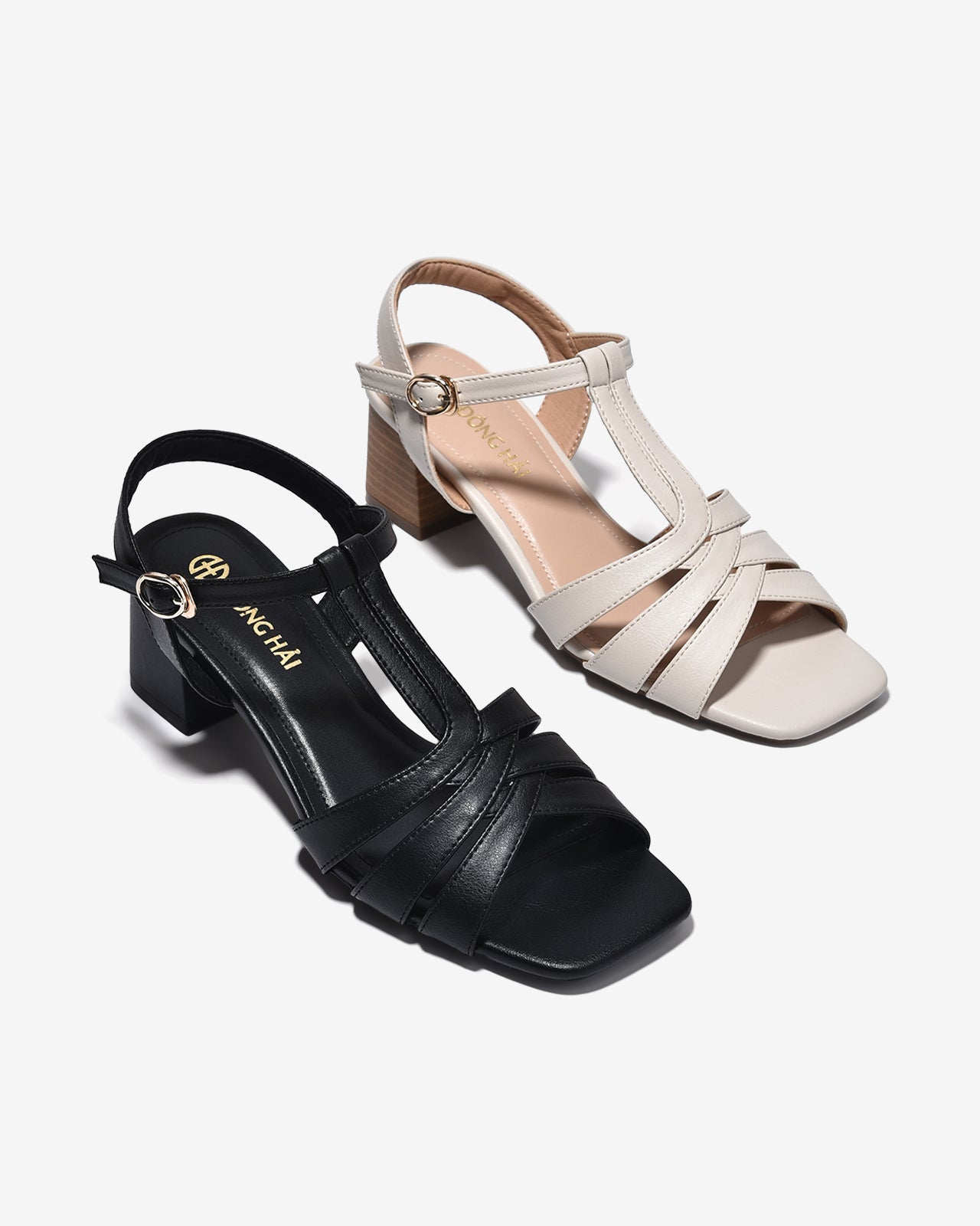 Sandal Cao Gót Đông Hải 6cm Gót Vuông Quai Đan-S7744Kem Color1