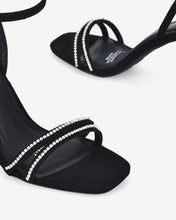 Giày Sandal Cao Gót Đông Hải Quai Đôi Nhung Phối Đá-S81P9-Đen Color2