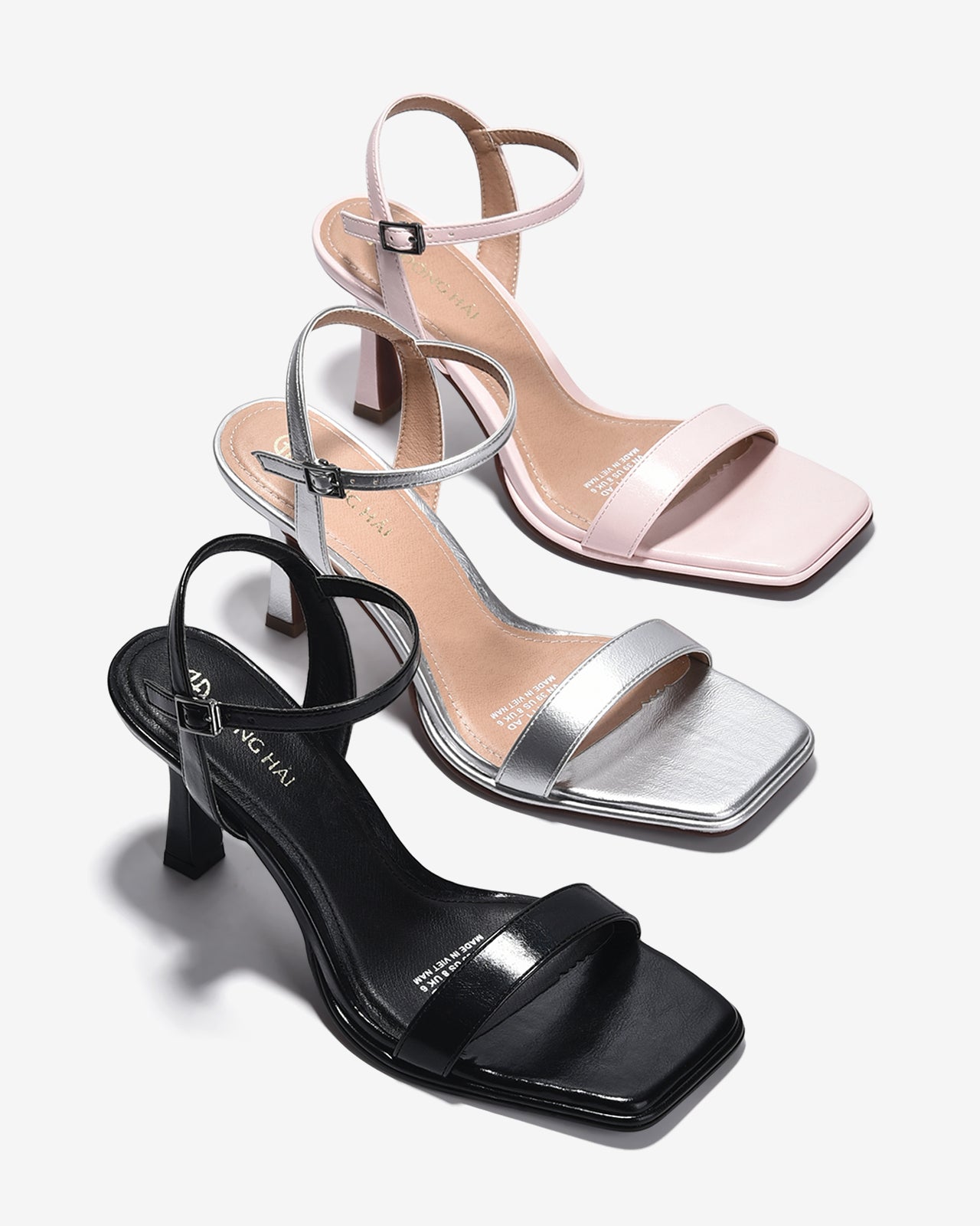 Giày Sandal Cao Gót Đông Hải Mũi Vuông Quai Mảnh-S81T1Hồng Color1
