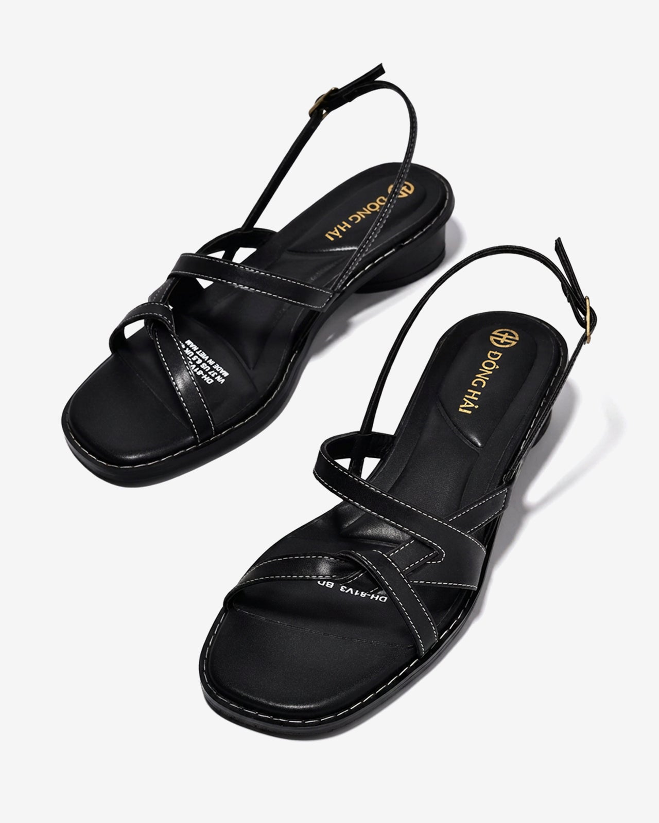 Giày Sandal Cao Gót Đông Hải Quai Đan Chỉ Nổi-S81V3Đen Color1