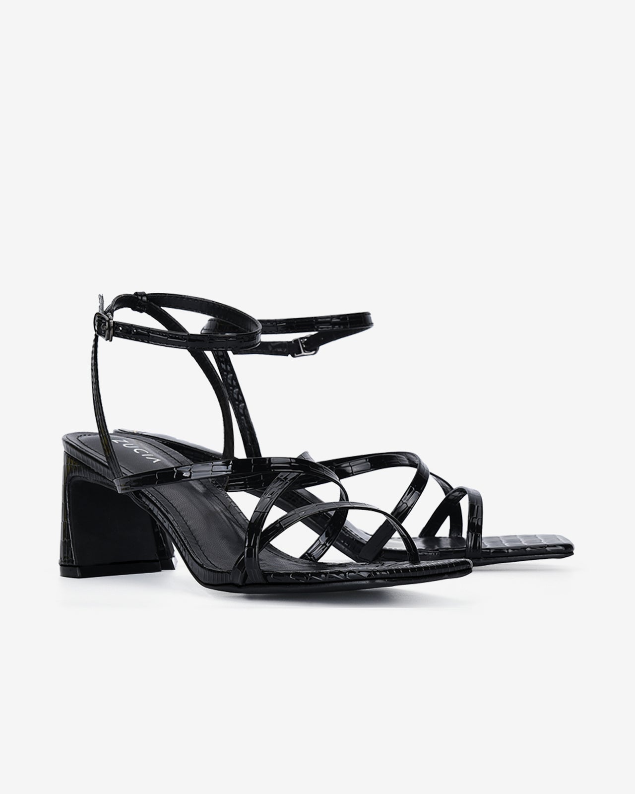 Giày Sandal Cao Gót Zucia Gót Cách Điệu-SHLF7-Đen Bóng Color1