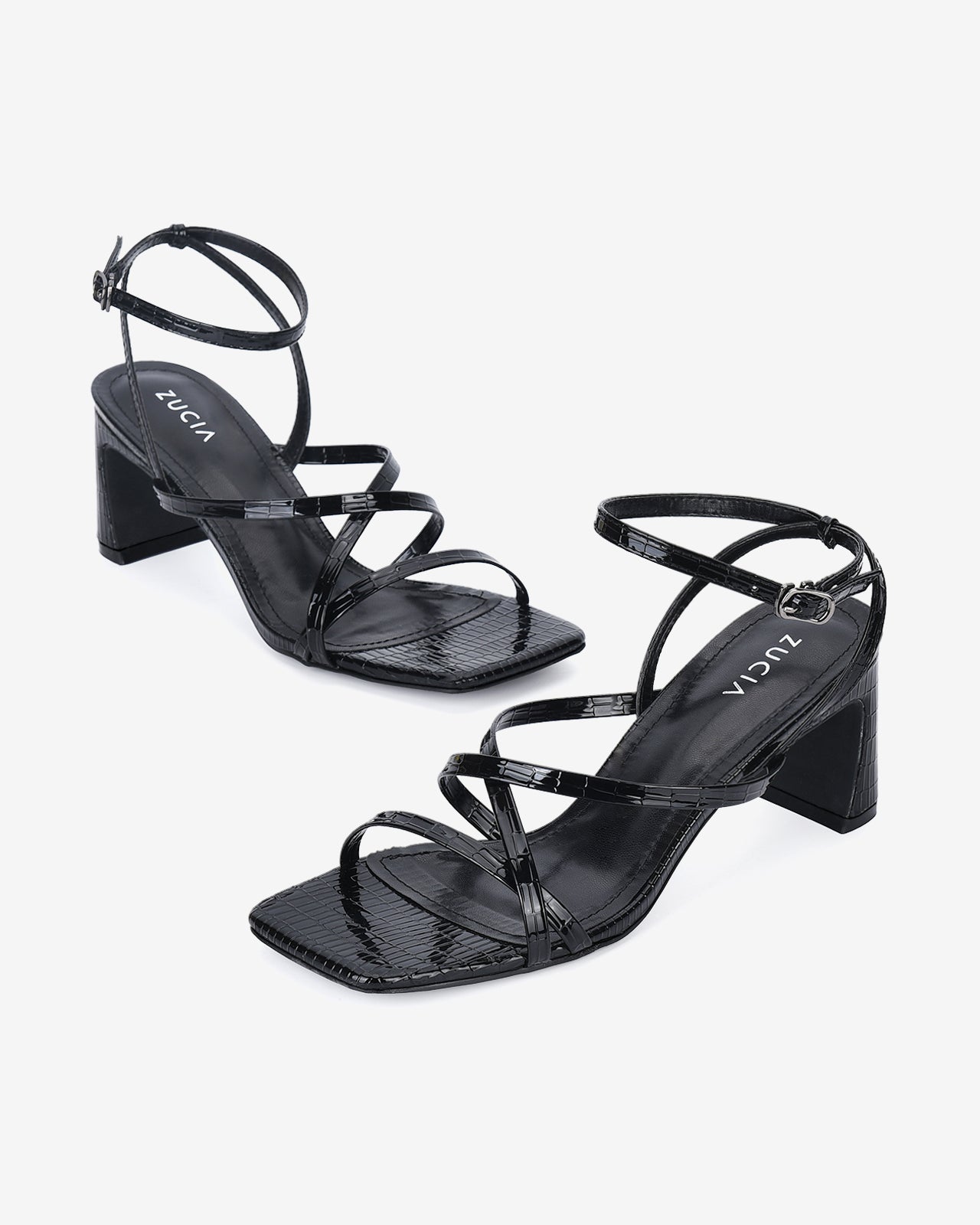 Giày Sandal Cao Gót Zucia Gót Cách Điệu-SHLF7-Đen Bóng Color1