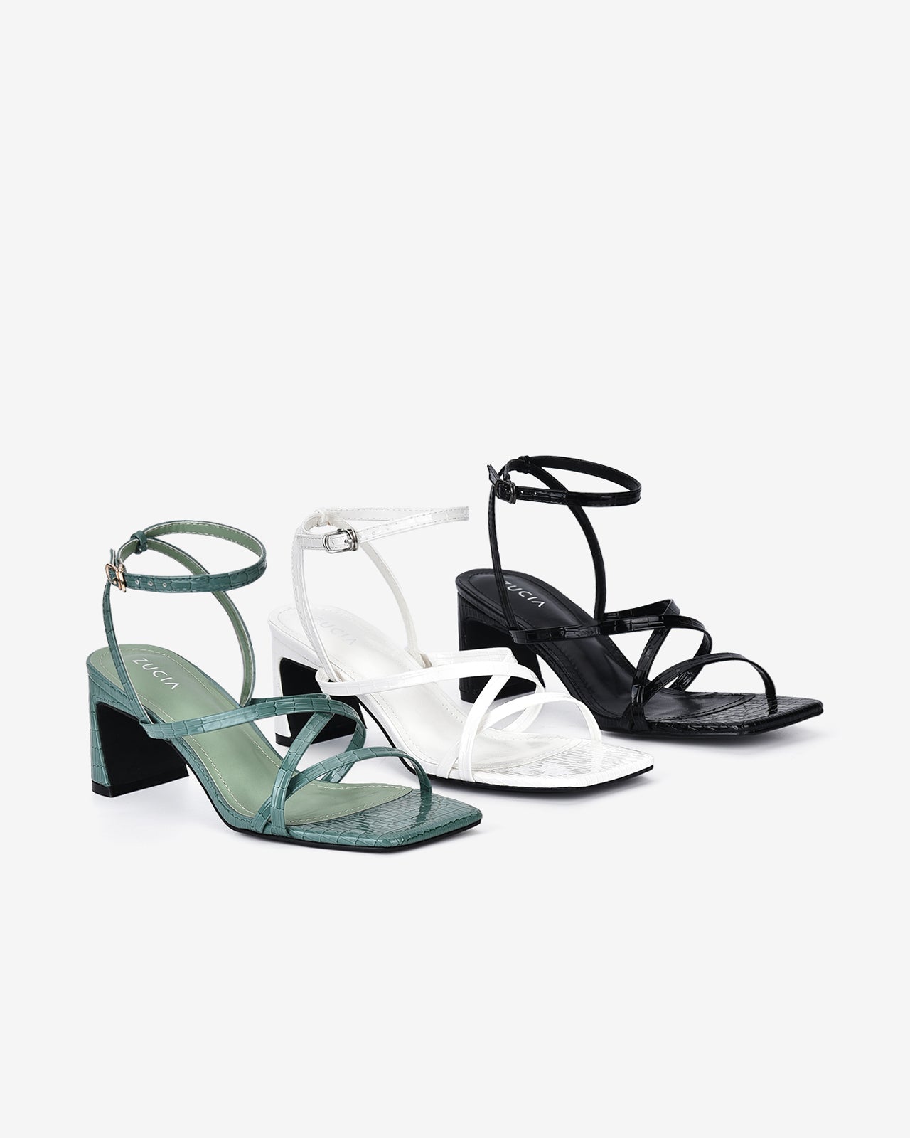 Giày Sandal Cao Gót Zucia Gót Cách Điệu-SHLF7-Đen Bóng Color3