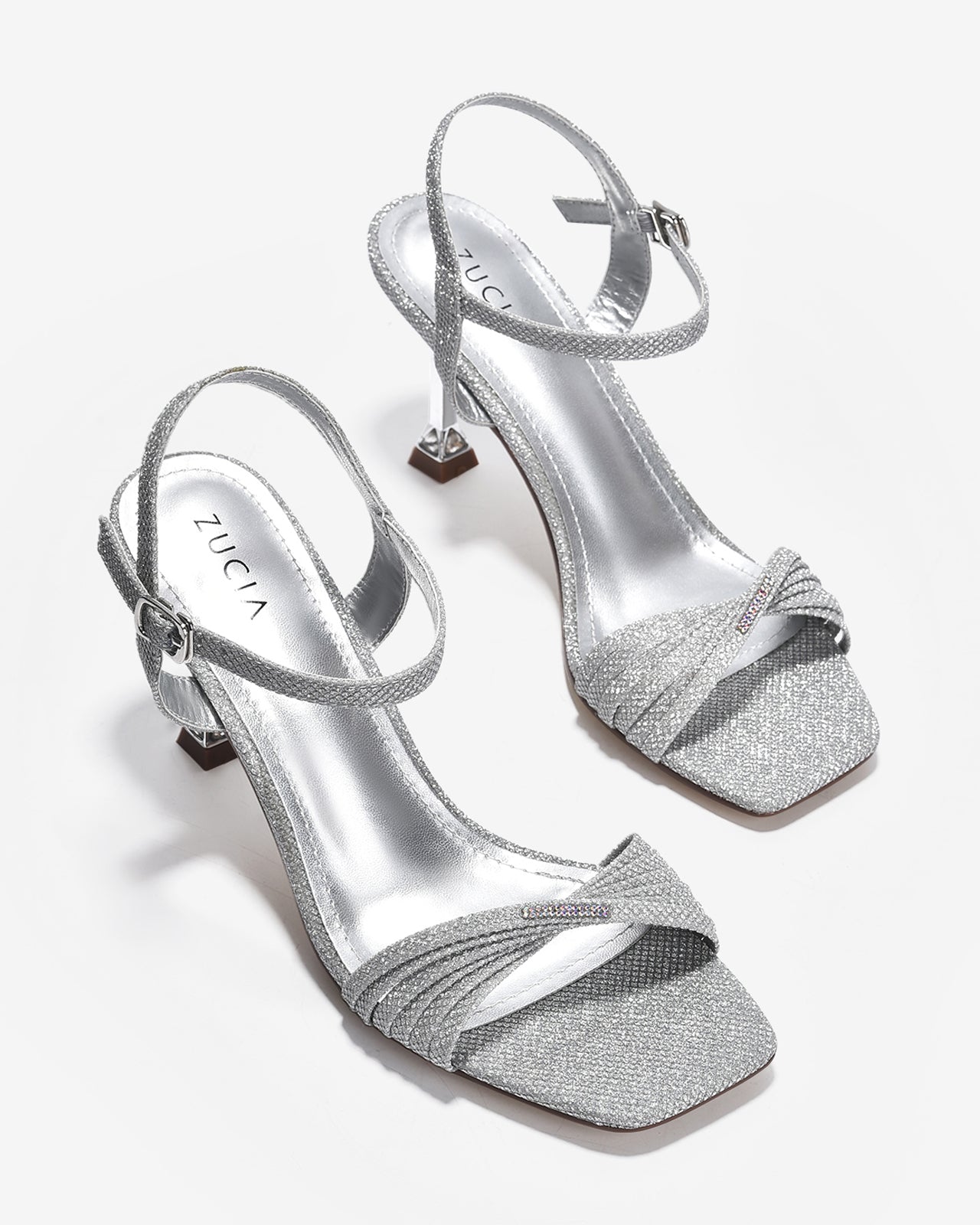 Giày Sandal Cao Gót Zucia Quai Xoắn Ánh Kim-SHLJ6Xám Color1