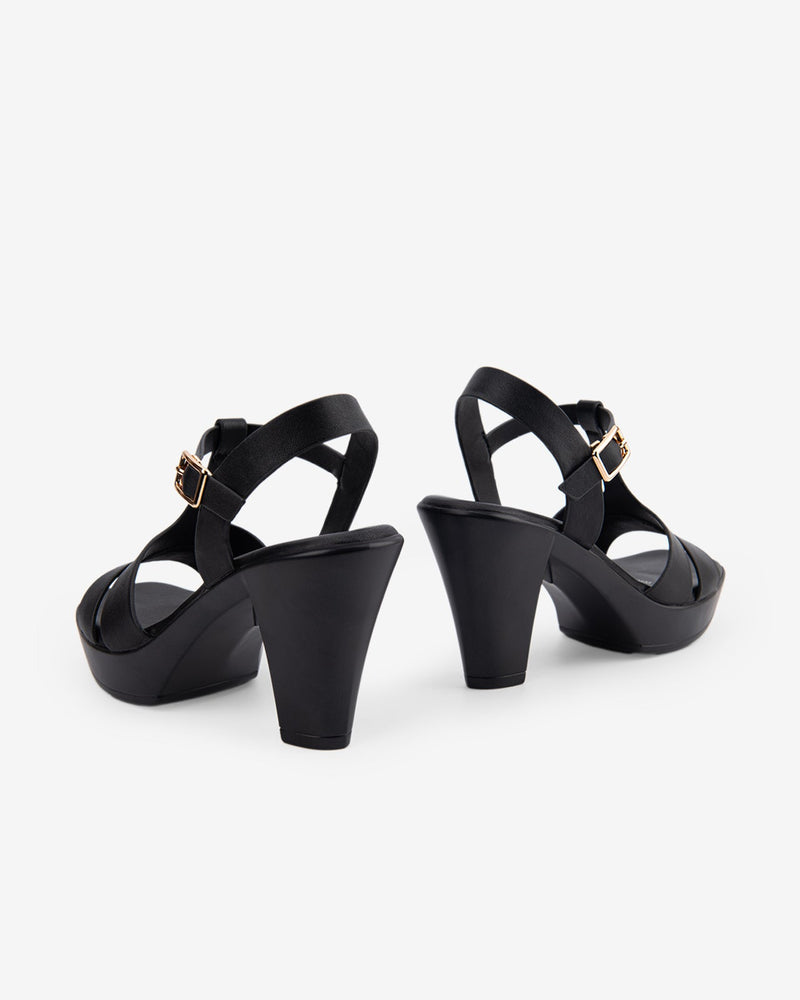 Giày Sandal Cao Gót Zucia Quai Đôi T-Strap-SRX73-Đen Color2