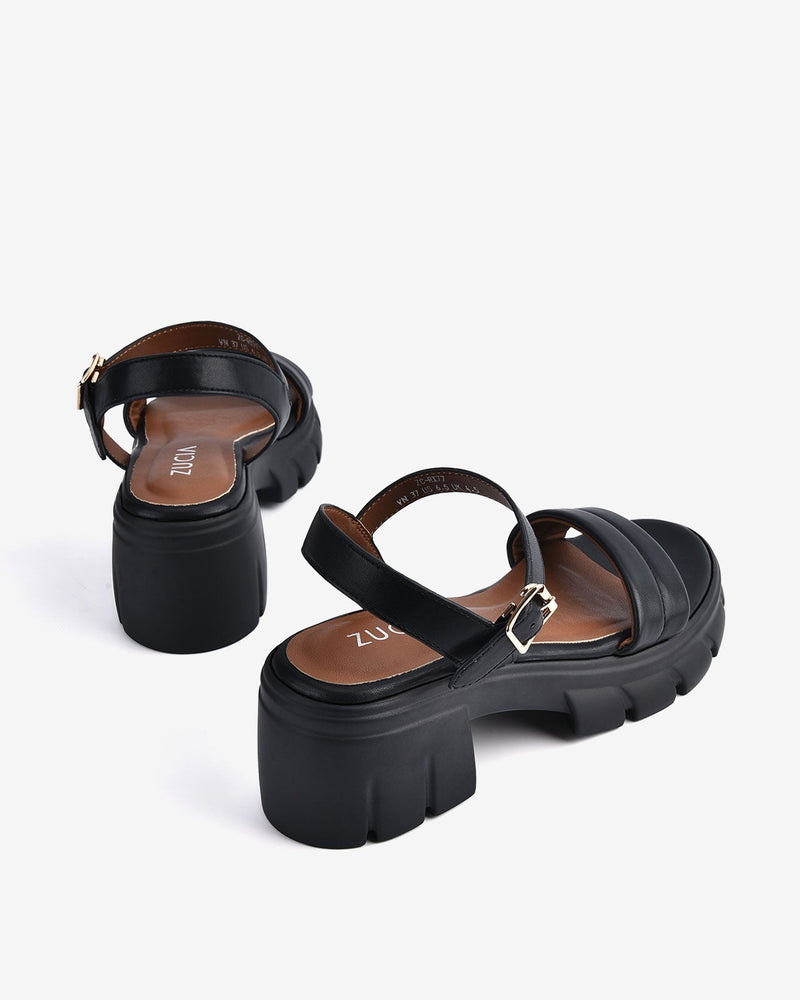 Giày Sandal Cao Gót Zucia Quai Ngang Chỉ Nổi-SRX77Đen Color2