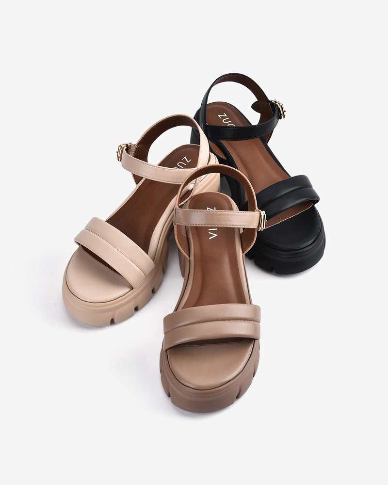 Giày Sandal Cao Gót Zucia Quai Ngang Chỉ Nổi-SRX77Đen Color2