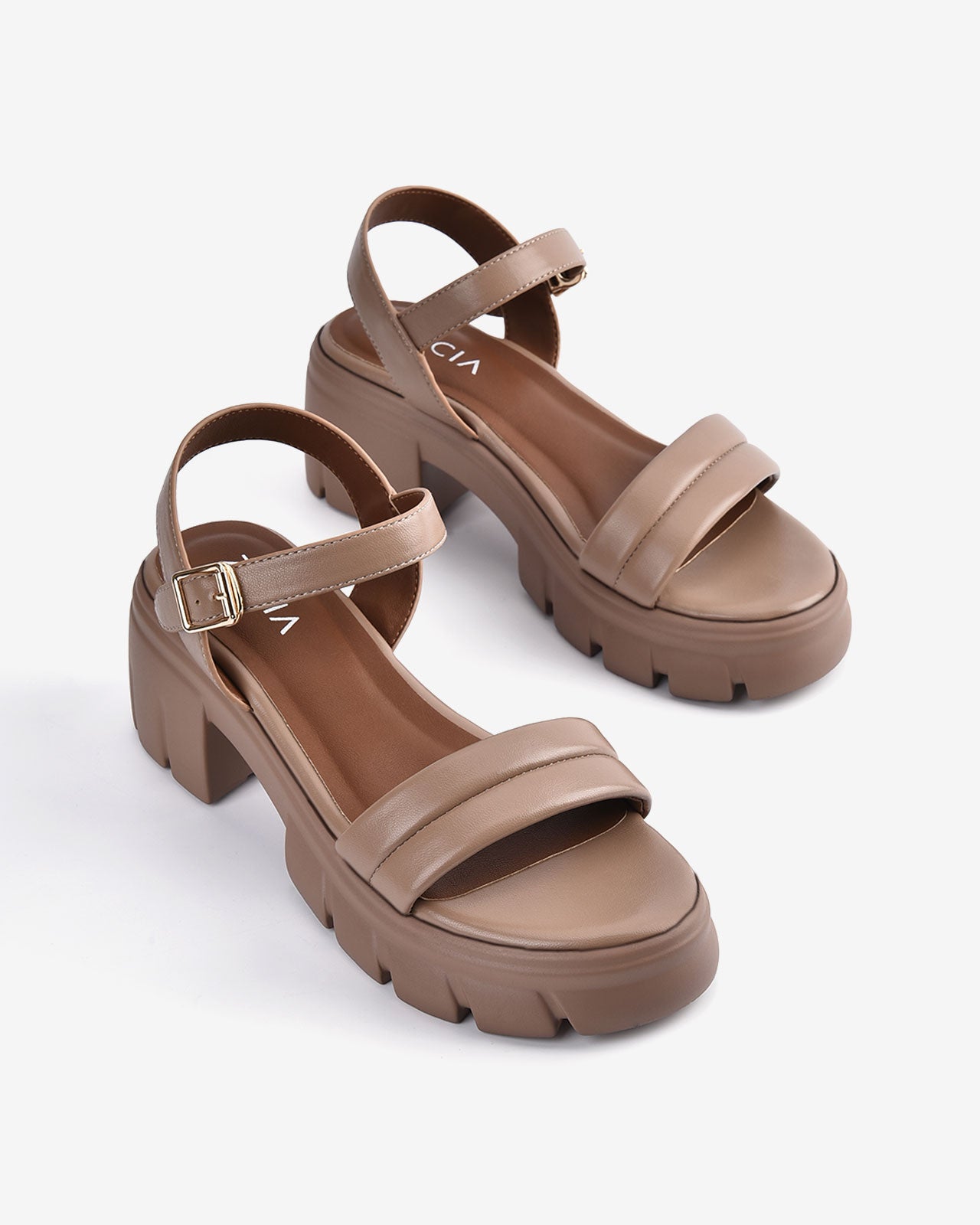 Giày Sandal Cao Gót Zucia Quai Ngang Chỉ Nổi-SRX77-Nâu Color1