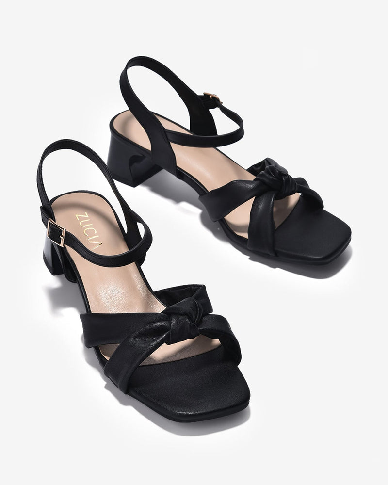 Giày Sandal Cao Gót Zucia Quai Đôi Thắt Nút-SRXA3Đen Color1