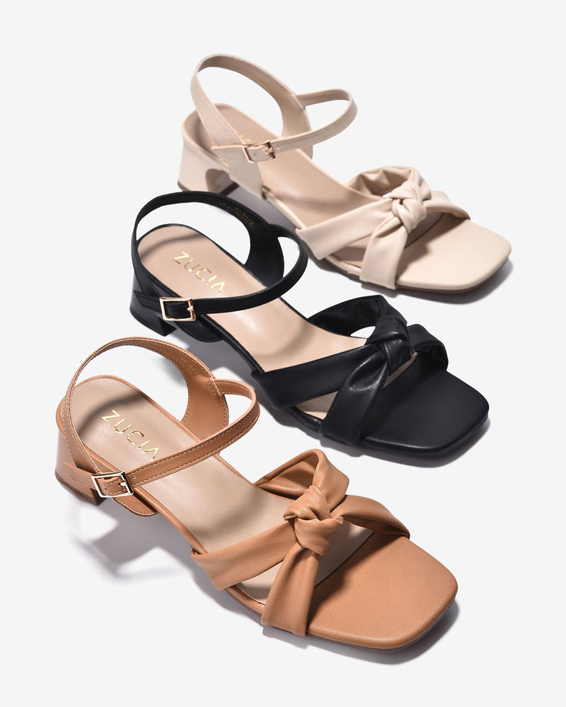 Giày Sandal Cao Gót Zucia Quai Đôi Thắt Nút-SRXA3Kem Color3