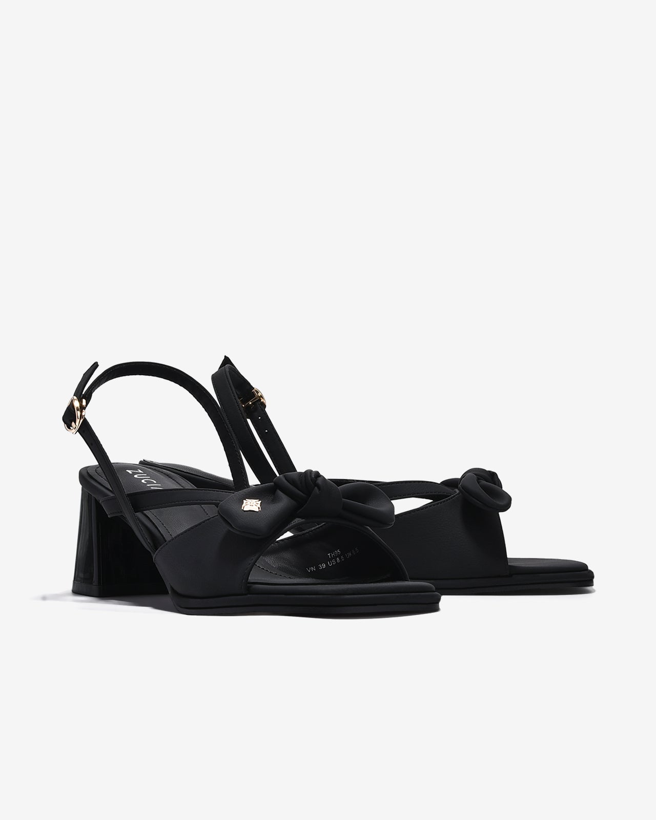Sandal Cao Gót Zucia Quai Thắt Nơ Đính Logo-STH95-Đen Color1